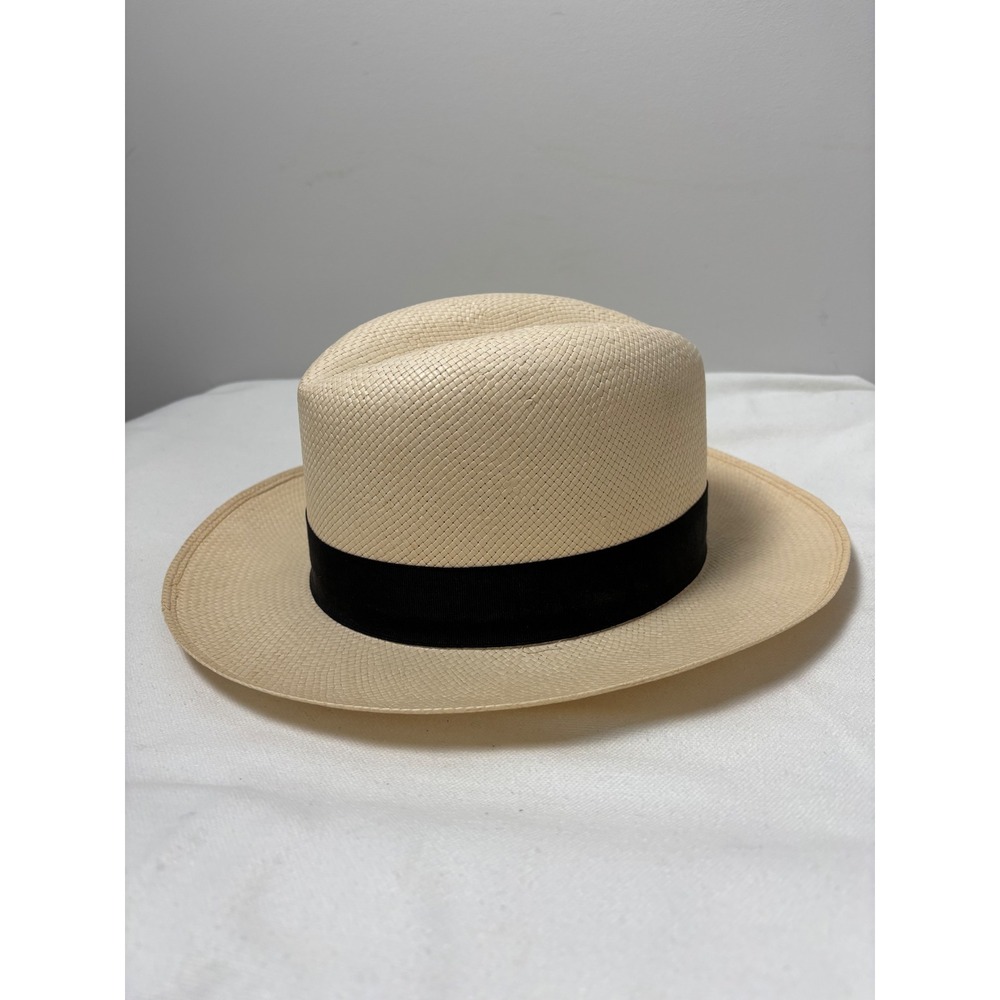 Borsalino Qualita Superiore Panama Straw Fedora Hat Cream Black Band Size 54
